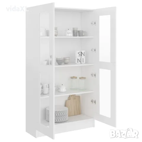 vidaXL Шкаф витрина, бял, 82,5x30,5x150 см, инженерно дърво, снимка 7 - Секции и витрини - 56147852