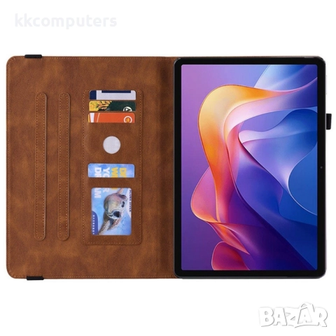 Xiaomi Redmi Pad 2 -Кожен калъф с Протектор, Дизайн Пеперуда/ Цвете, Стойка и Държач за писалка (Зел, снимка 8 - Калъфи, кейсове - 52116974