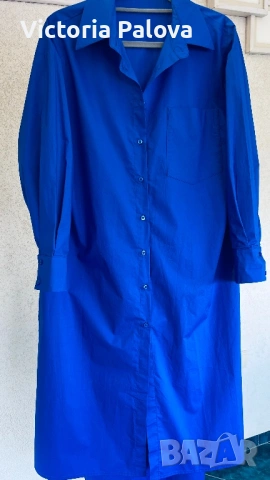 Ефектна италианска рокля - риза  LUMINA, кралско синьо, 100% памук, снимка 12 - Рокли - 54164733