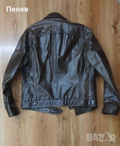 Мъжко кафяво кожено яке Playlife, снимка 4 - Якета - 42865161