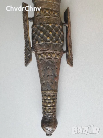 Голям бронзов кинжал-кама с кания/стар африкански ритуален нож 46см, снимка 4 - Антикварни и старинни предмети - 50352286