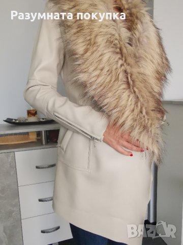 Красиво кожено палтенце с голяма яка, снимка 5 - Палта, манта - 30796257