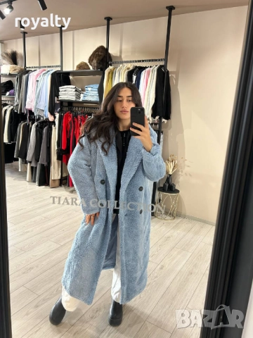 Дълго Синьо Дамско Палто , снимка 3 - Палта, манта - 52885254