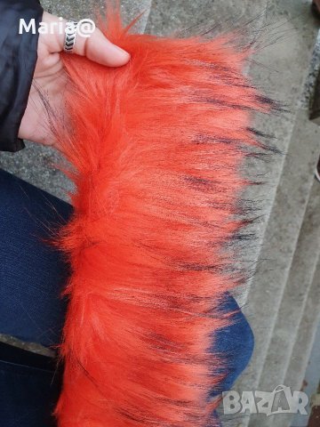 Оранжева Пухена яка Еко косъм. 75 см.и 1 м. Пух за качулка Дълъг Изкуствен.Якичка/пухче , снимка 4 - Шалове - 30789677