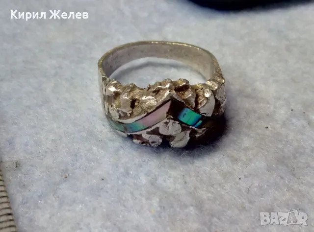 СТАР АРТ НУВО СТИЛ СРЕБЪРЕН ПРЪСТЕН СРЕБРО ВИСОКА ПРОБА ИНКРУСТИРАН РЪЧНО с КРАЛСКИ СЕДЕФ 41203, снимка 2 - Антикварни и старинни предмети - 50023756
