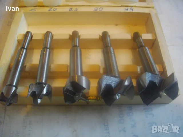 Ф15-Ф35мм НОВ НЕМСКИ КОМПЛЕКТ ГОЛЕМИ ФРЕЗЕРИ ЗА ОБЕРФРЕЗА 5 БРОЯ В ДЪРВЕНА КУТИЯ, снимка 2 - Други инструменти - 49775157