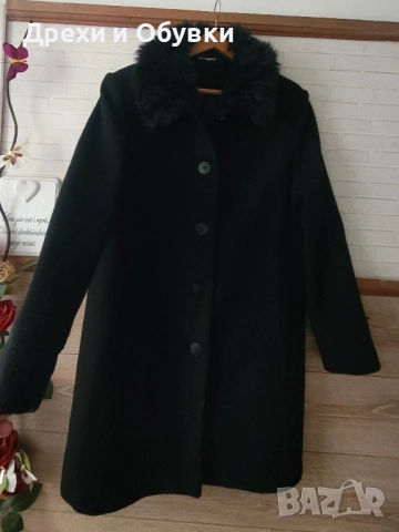 Черно палто с пухена яка, снимка 4 - Палта, манта - 52255853