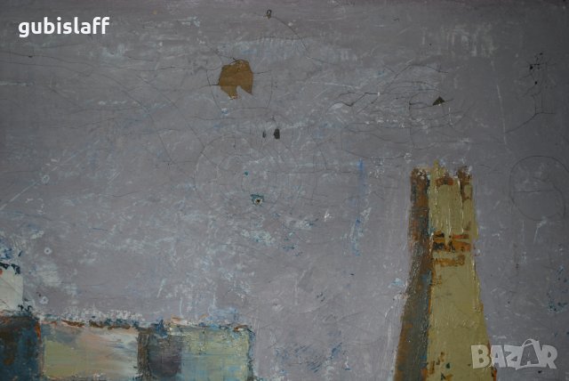 Стара огромна картина, градски пейзаж, Цв. Цветков,1982, снимка 7 - Картини - 31180718