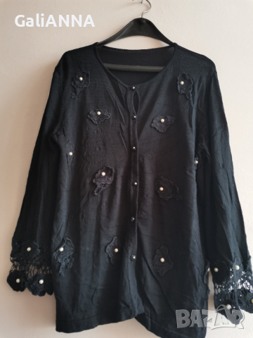 ЧЕРНА ЖИЛЕТКА С ПЕРЛИ РАЗМЕР XL, снимка 2 - Жилетки - 36459434