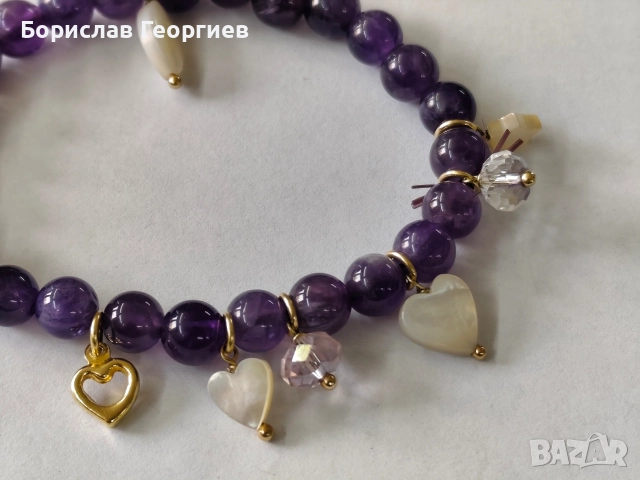 Дизайнерска гривна с аметист и златни елементи Gregio, снимка 3 - Гривни - 52835739