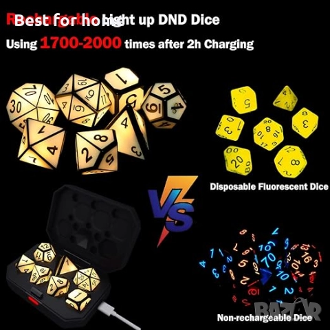 Светещи DND, USB презареждащи се електрически зарове със зарядна кутия, снимка 3 - Други игри - 52184940