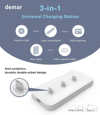 USB-C зарядна станция за устройства с USB-C, зарежда до 3 устройства, бяла, снимка 6 - Друга електроника - 51192699