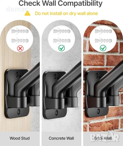 Стенна стойка за монитор monTEK за 17-32 инча плоски/извити екрани, снимка 6 - Други стоки за дома - 51317371