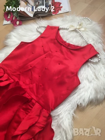 Червена сатенена рокля, снимка 2 - Рокли - 50867517