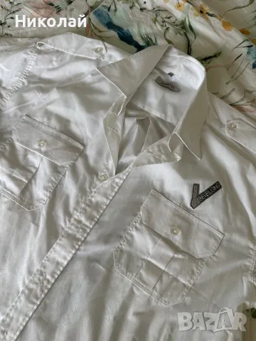 Мъжка бяла риза с къс ръкав, снимка 2 - Ризи - 48662117