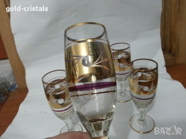 Сретро стъклени чаши с позлата, снимка 4 - Антикварни и старинни предмети - 35449451