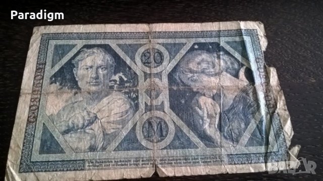 Банкнота - Германия - 20 марки | 1915г., снимка 2 - Нумизматика и бонистика - 29638075