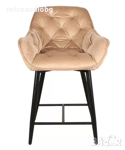 Бар стол ЧЕРИ Н-2 ВЕЛВЕТ кадифе в бежово, снимка 2 - Столове - 52750904