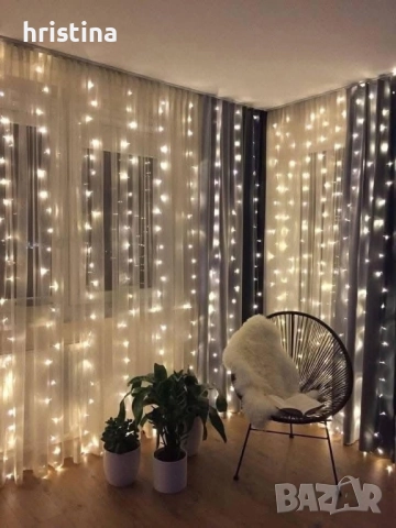 Коледни лампички завеса, снимка 2 - Декорация за дома - 52557014