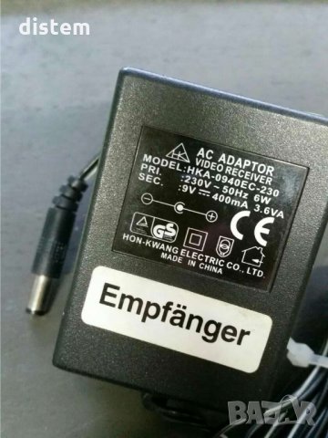 Оригинално захранване AC адаптер Видео приемник HKA-0940EC-230 9V-400mA 3.6VA, снимка 1