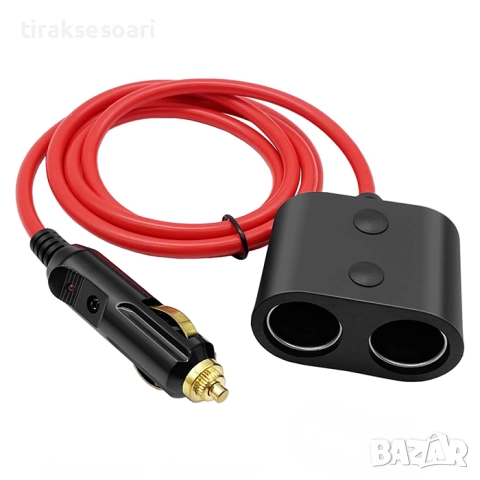 Разклонител за запалка 12V/24V – 2 гнезда, 180W, с подсилен кабел 1.5м