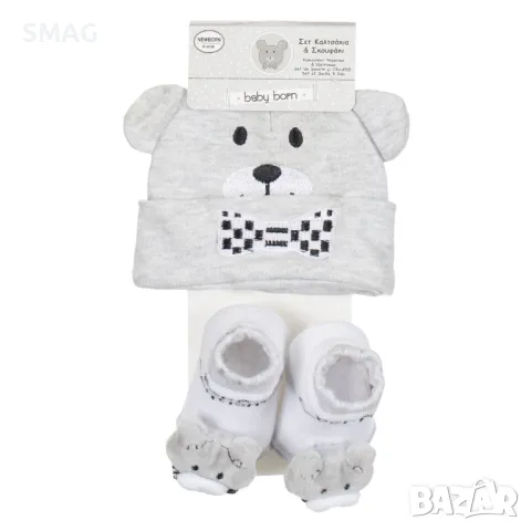Комплект за новородено за момче Шапка и чорапи 3D плюшено мече сиво S_1205353, снимка 4 - Комплекти за бебе - 49895861
