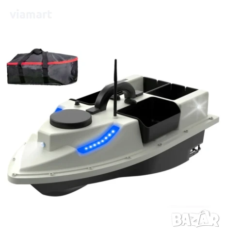 Лодка за захранка с GPS Flytec D19 - Бяла, 12000 mAh, 4 контейнера, сак за съхранение