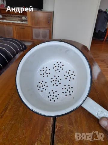 Стара емайлирана цедка,гевгир #16, снимка 2 - Други ценни предмети - 49362115