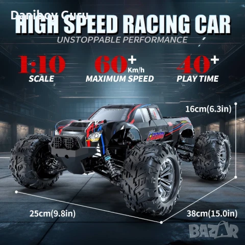 Hosim X 16 безчетков RC Cars 1:10 Високоскоростен 68+KM автомобил с дистанционно  4WD Off Road, снимка 3 - Коли, камиони, мотори, писти - 51116902