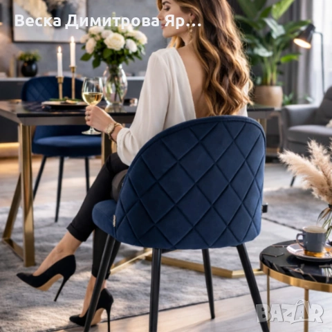 Дизайнерски син стол FARO – тапициран, стабилен и удобен, снимка 7 - Столове - 53990244