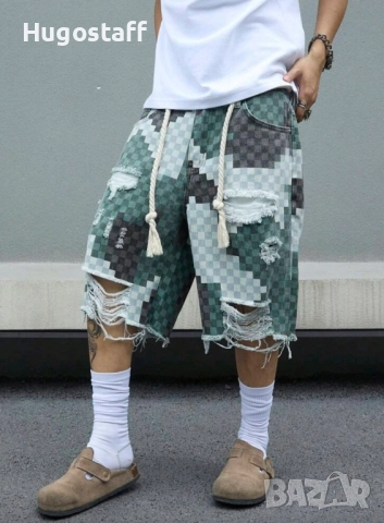 Нови къси панталони дънки скъсан ефект зелени Хл, снимка 5 - Дънки - 51779954