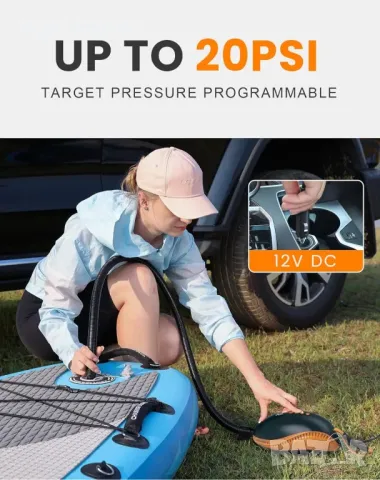 OutdoorMaster 20PSI Електрическа SUP помпа Paddle Board Pump The Dolphin - Quick Air Inflator Auto, снимка 7 - Надуваеми легла - 48930556