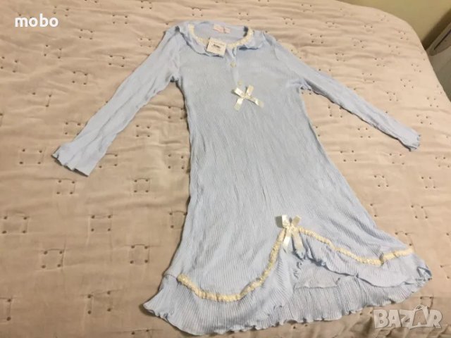 Дамска италианска памучна нощница с дълъг ръкав – светло синя, размер L , марка Cocoole. , снимка 1