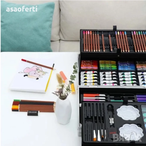 🦄 Детски Комплект за Рисуване (145 Части) в Куфар – Пастели, Моливи, Маркери и Бои, снимка 3 - Образователни игри - 52558129