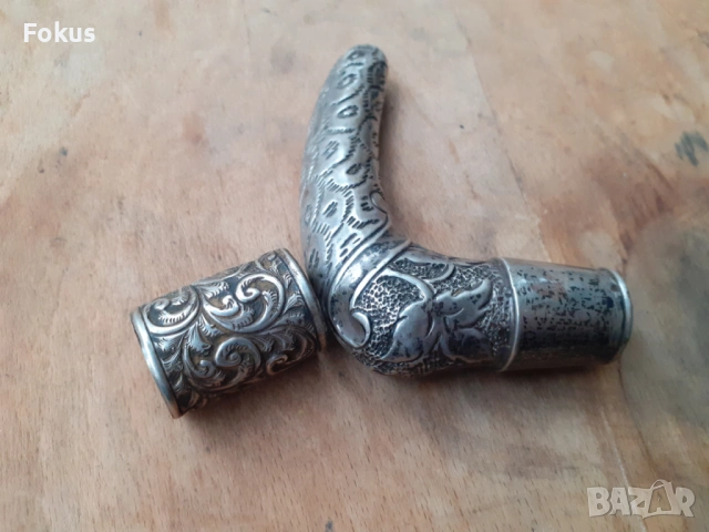 Стар сребърен бастун чадър дръжка сребро антика 19 век, снимка 3 - Антикварни и старинни предмети - 53275725
