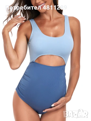 Цял бански за бременни, цвят - син, размер S