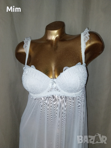 70 А/В Бяла нощница от прозрачен еластичен воал, снимка 6 - Нощници - 44816288