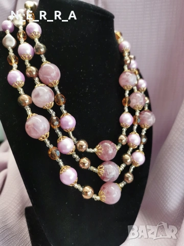 Тририреден ретро гердан, снимка 2 - Колиета, медальони, синджири - 54088135