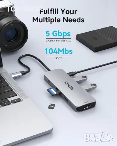 USB C докинг станция за лаптоп 8 в 1 4K 60Hz HDMI портове, снимка 4 - Кабели и адаптери - 49457605