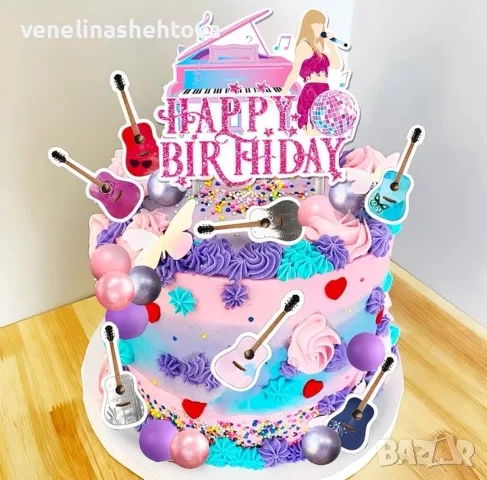 33 броя комплект вокалист китара топки топер Happy birthday декорация торта , снимка 3 - Други - 56241310