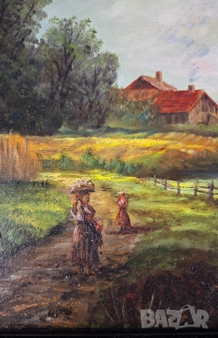 Картина с пейзаж, изобразяващ спокойна селска сцена край река, снимка 2 - Картини - 52776014