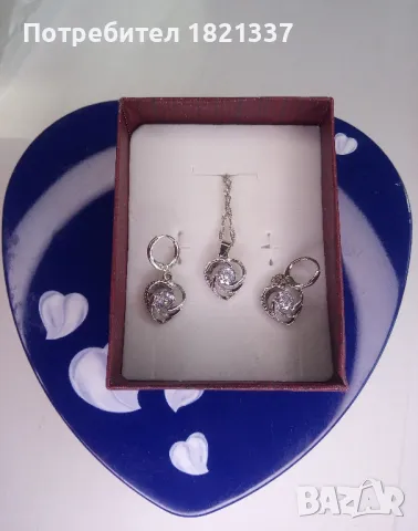 Сребърен комплект колие и обици, снимка 3 - Бижутерийни комплекти - 49014985