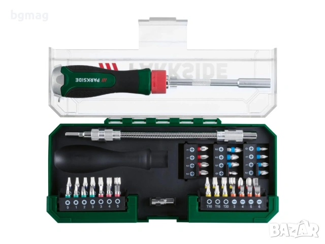 PARKSIDE комплект отвертка с тресчотъчен механизъм и битове за-43 части, снимка 3 - Гедорета - 53263928