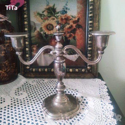 Старинен посребрен свещник , снимка 2 - Други - 42830038