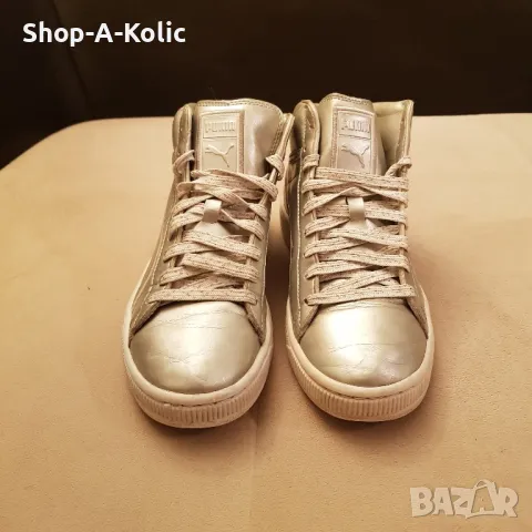 Original Rare PUMA High Rise Metallic Silver Leather Sneakers, снимка 2 - Кецове - 48007166