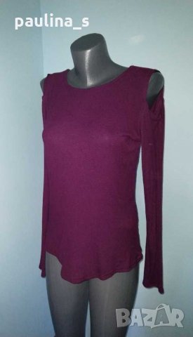 Еластична блуза модел топ с дълъг ръкав и открити рамене в цвят "Аметист" / голям размер , снимка 2 - Блузи с дълъг ръкав и пуловери - 30332900