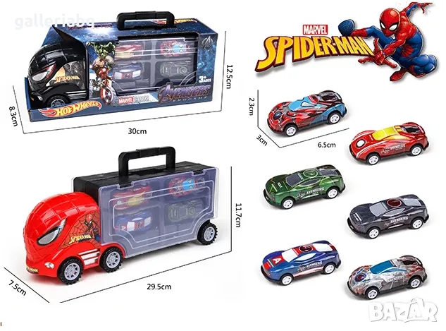 Комплект Батман и Спайдърмен тип Hot Wheels с 4 колички