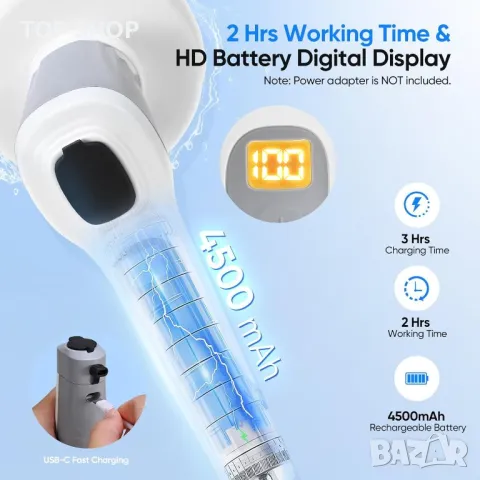 Електрическа почистваща четка WildFun, 4500 mah, 6 сменяеми глави, снимка 2 - Други стоки за дома - 49566520