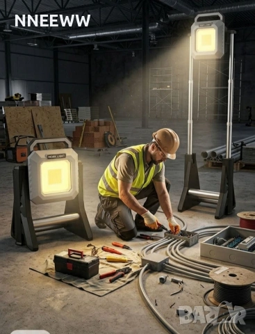 Мощна акумулаторна работна лампа - телескопична жълта и бяла светлина