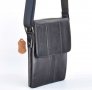 Мъжка  кафява кожена чанта с капак от телешки бокс черно, дъб  и  тик, снимка 5